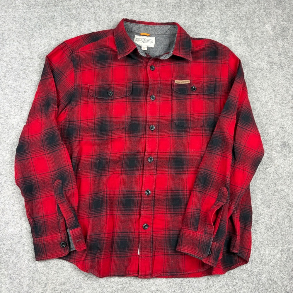Field and Stream Flannel Shirt Mens XL Red Black Buffalo Plaid Long Sleeve